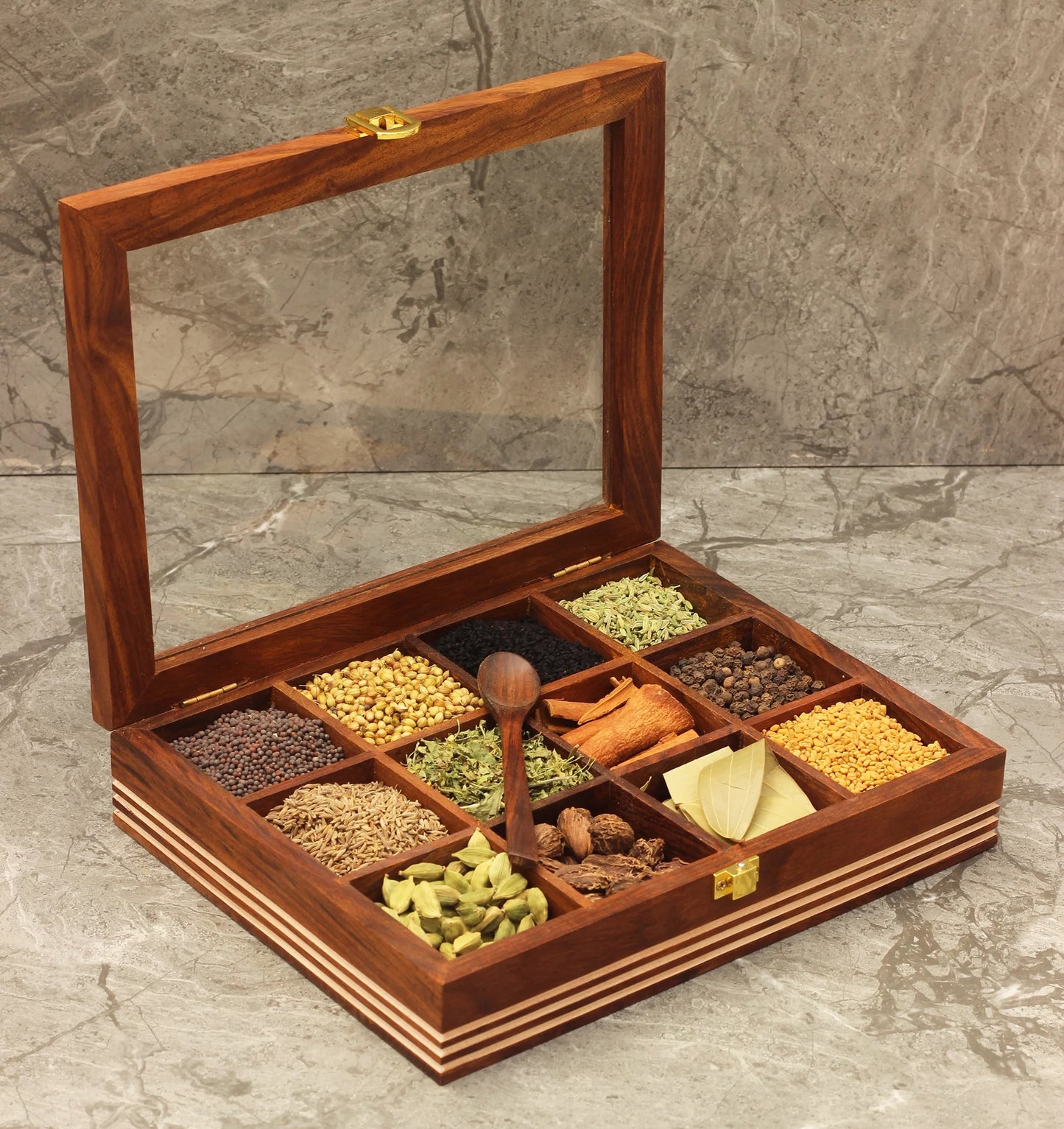 Masala box Made With Wood for 12 Spices