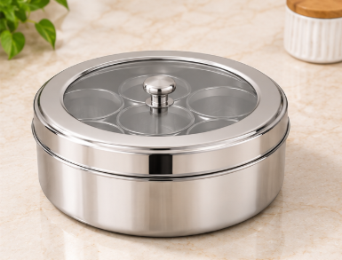 Stainless Steel MB2 Masala Box – 7 Containers, Transparent Lid - Image 3
