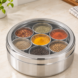 Stainless Steel C-Thru Masala Box – 7 Containers