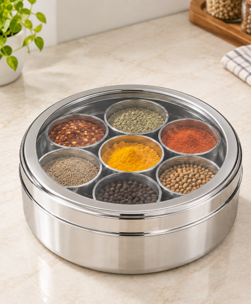 Stainless Steel C-Thru Masala Box – 7 Containers