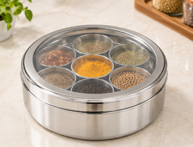 Stainless Steel C-Thru Masala Box – 7 Containers - Image 2