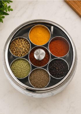 Stainless Steel Marble-Look Masala Box – C-Thru Lid - Image 3