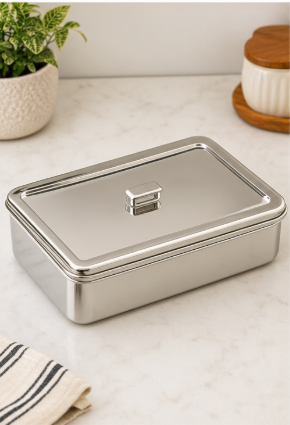 Stainless Steel Rectangle Masala Box – 6 Compartments - Image 3