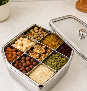 Stainless Steel Diamond Shape Masala Box – 9 Compartments